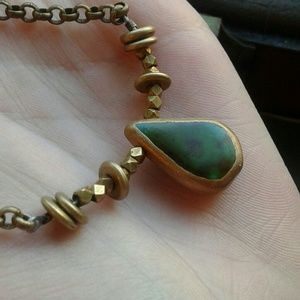 Turquoise Teardrop and Brass Necklace